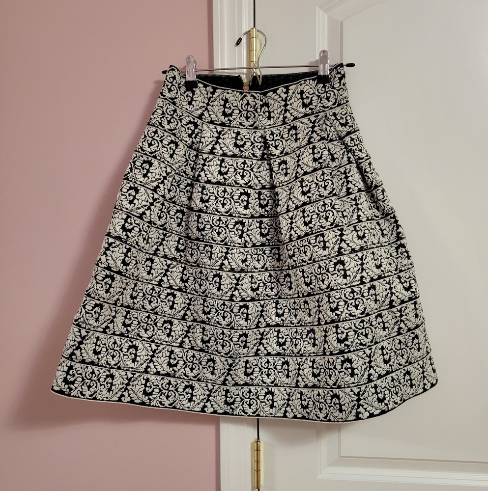 Womens Endless Rose Black & White Brocade Skirt- S- Contemporary, Retro, Vintage